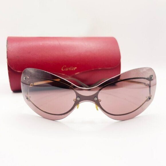Cartier Vintage 24K Gold Plated Aviator Sunglasses Rimless Rose Pink Shield Y2K - Picture 2 of 8